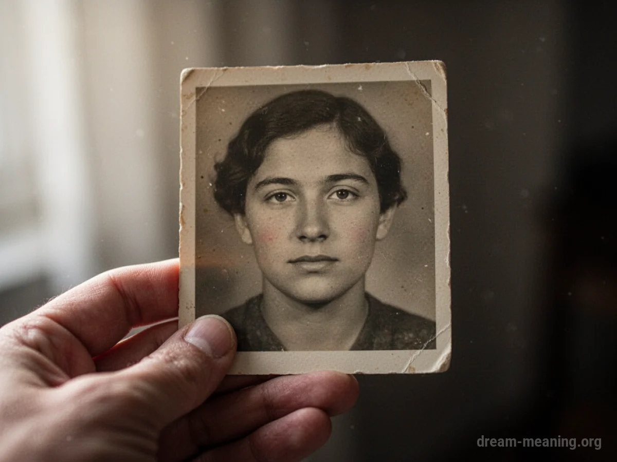 A hand holding a faded photograph of a person's face.