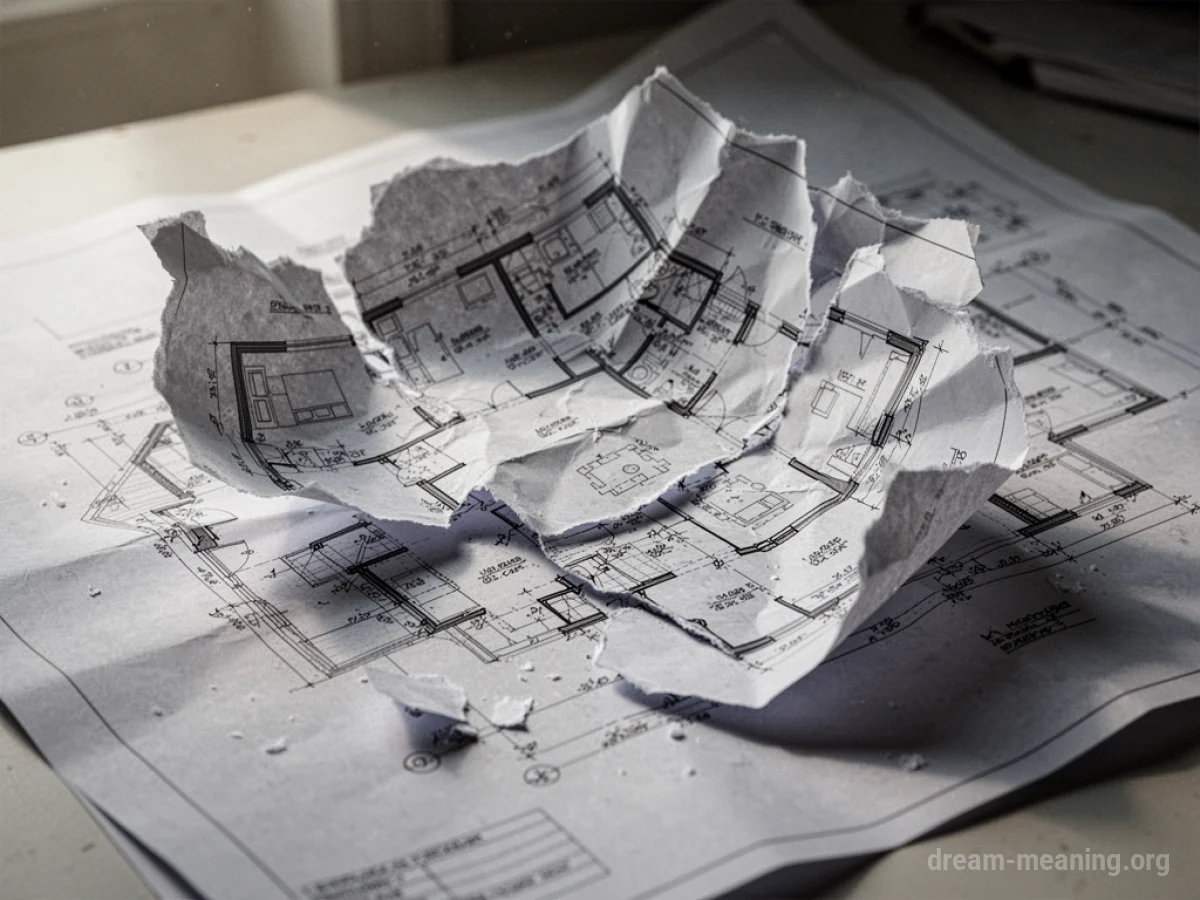 A torn piece of paper with lines resembling a plan.