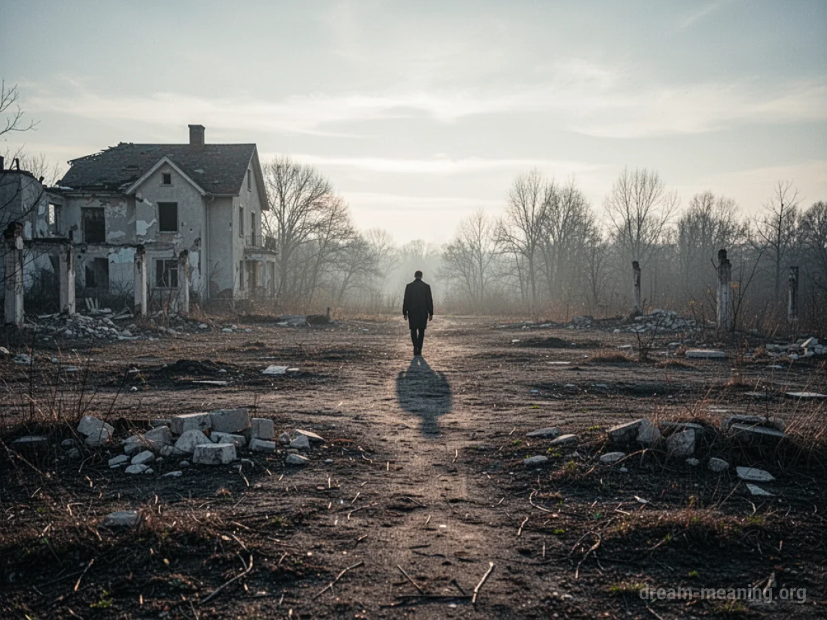 An empty patch of ground where a structure was, a distant silhouette walking away.