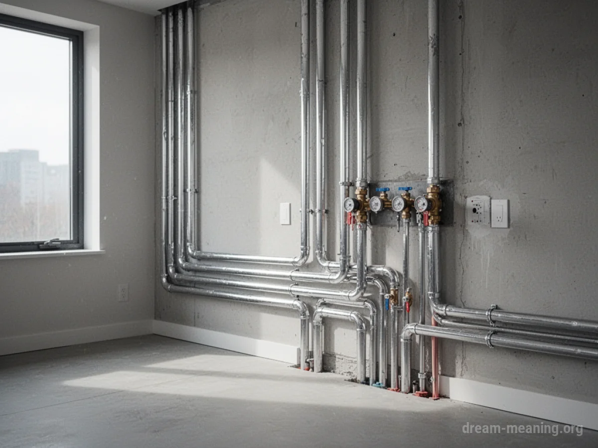Newly installed pipes in a room.