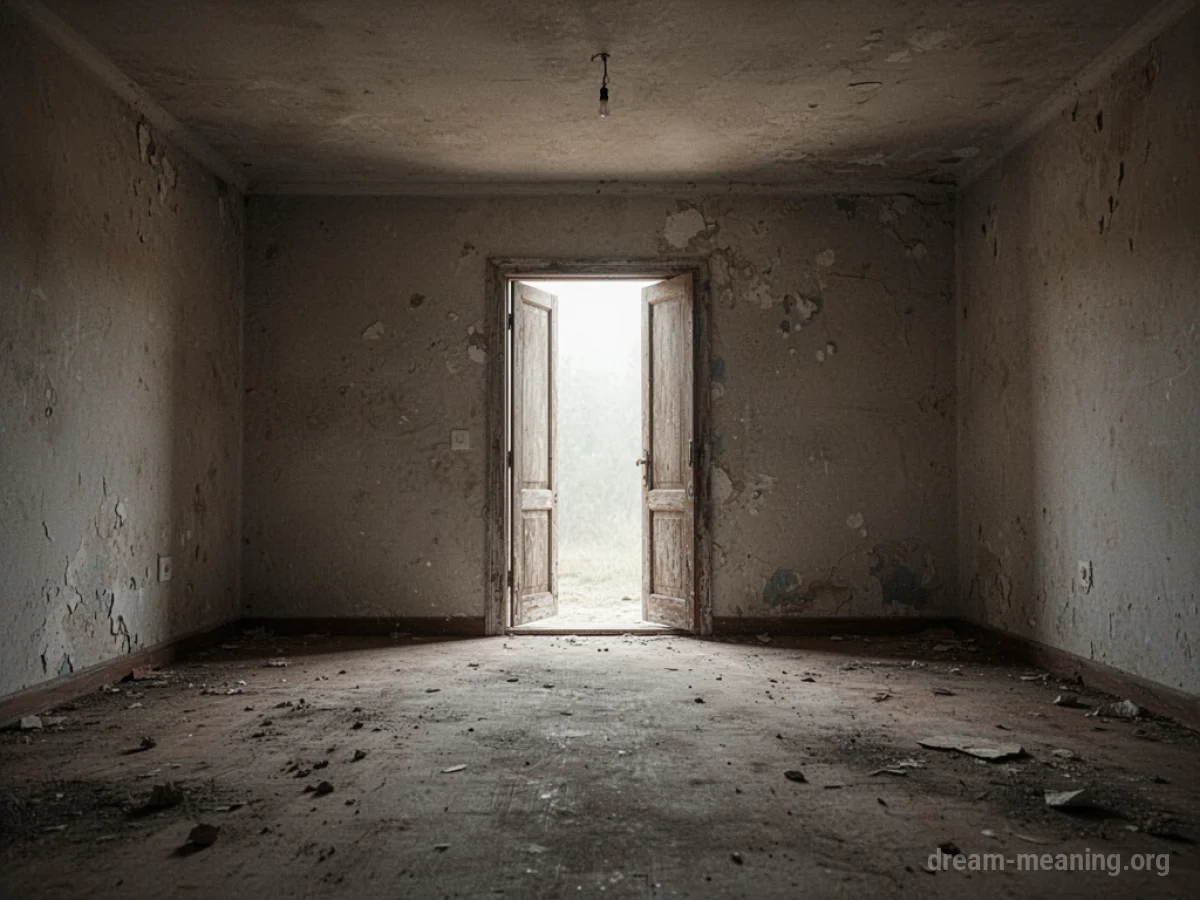 An empty room with a door open to a bright exterior.