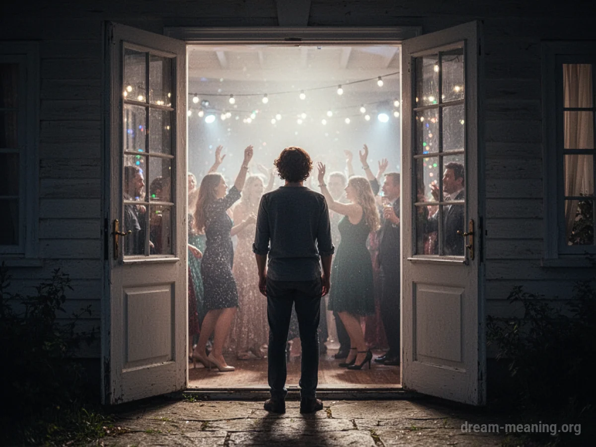 Silhouette of a person standing outside a party entrance.