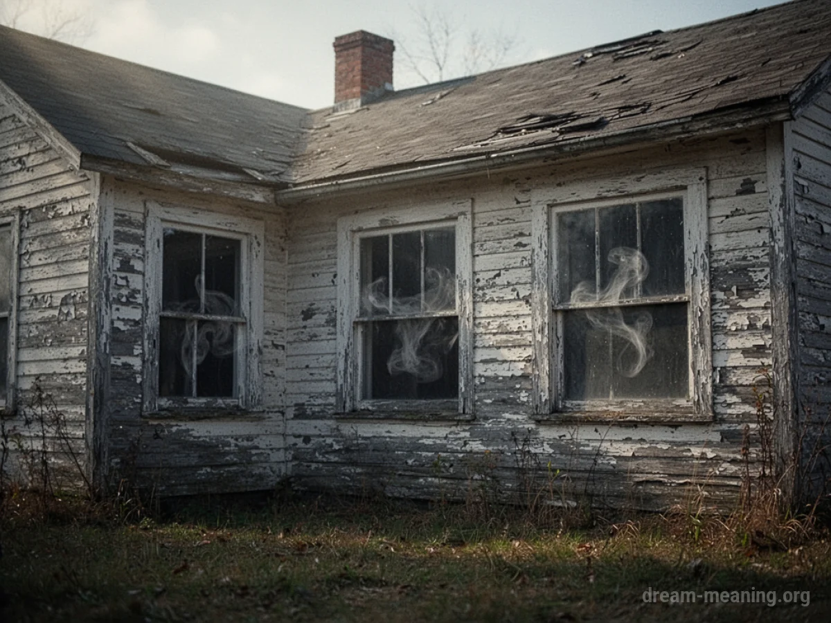 Exterior of an aged, weathered house with visible signs of decay.
