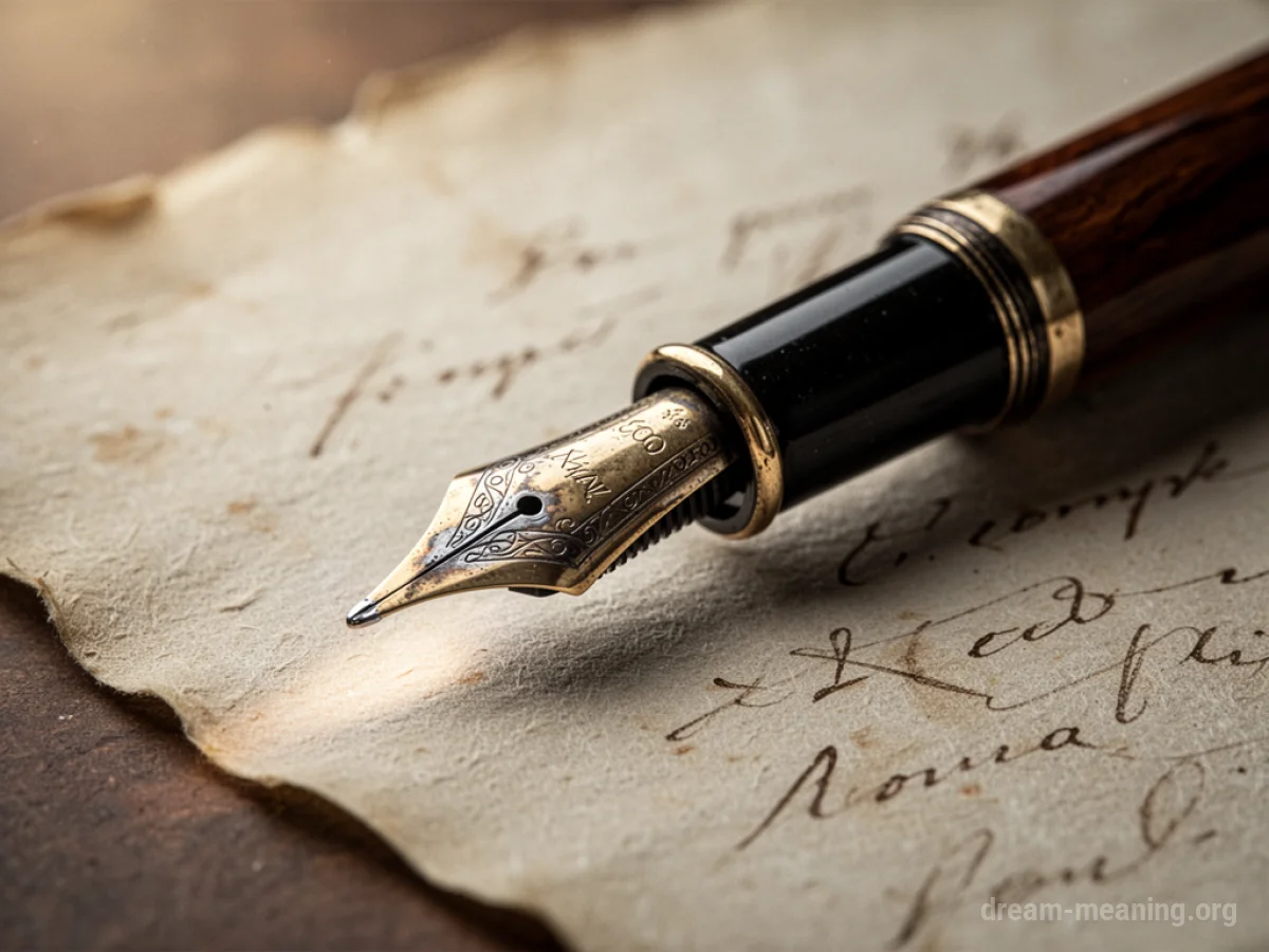 Antique fountain pen on aged parchment paper