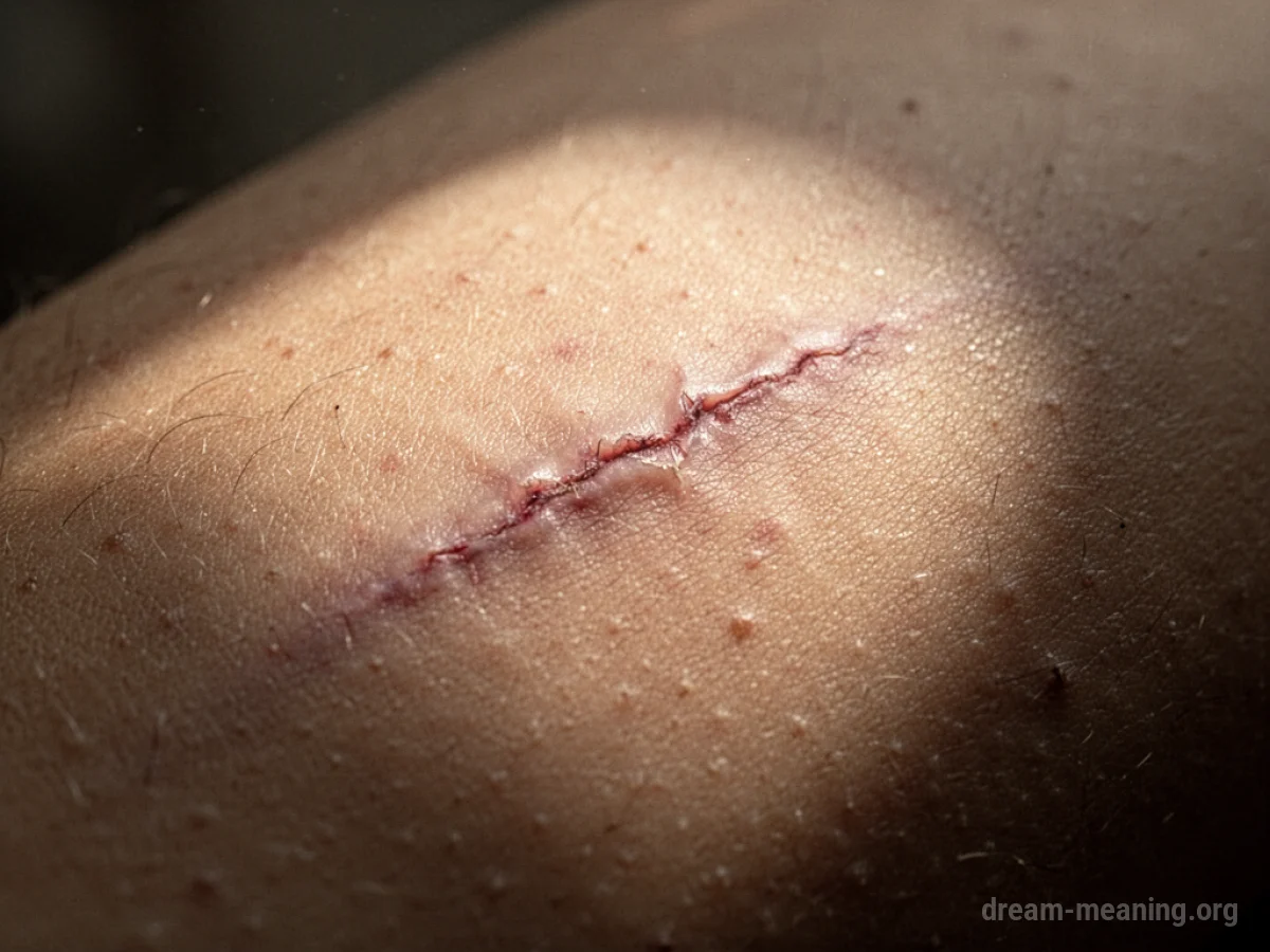A close-up view of a scar on a person's arm.