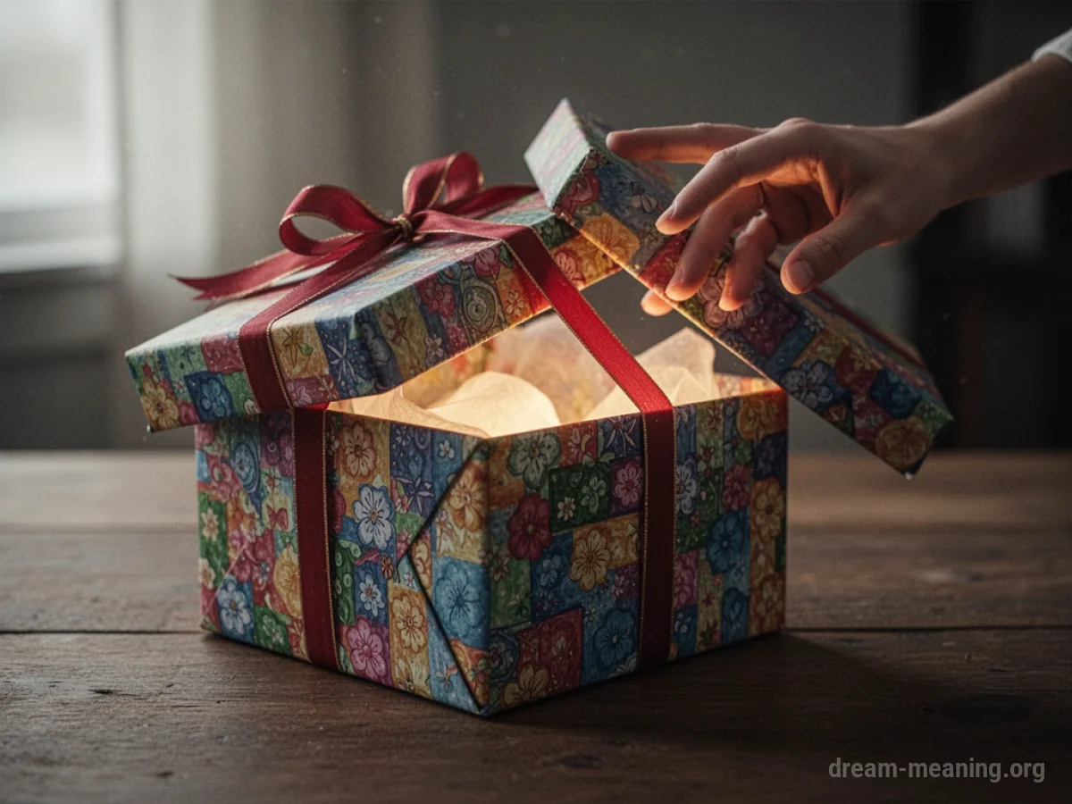 A hands-on box with colorful wrapping paper and a ribbon, partially opened with a soft glow inside.