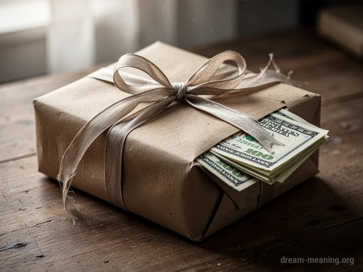 A closed package with visible money.
