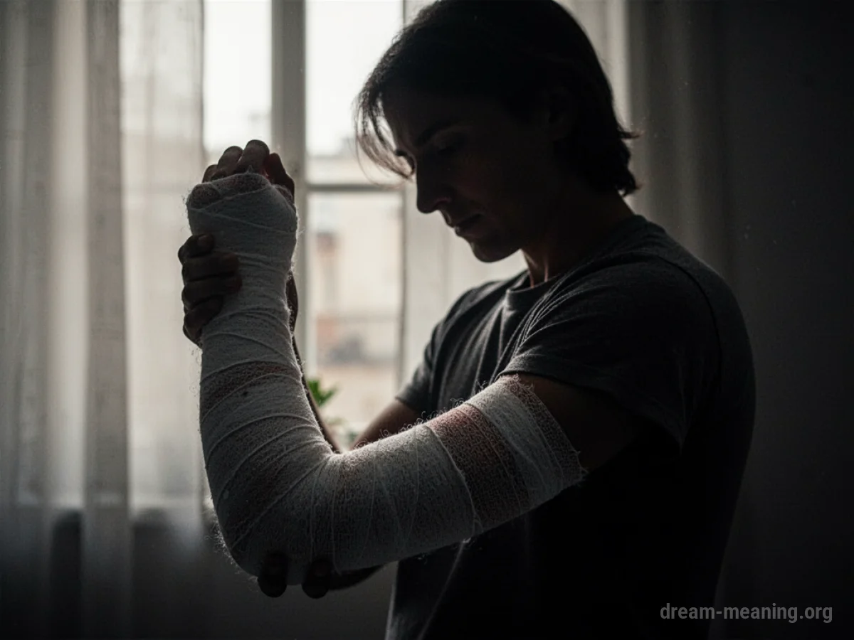 Silhouette of a person with a bandaged arm.