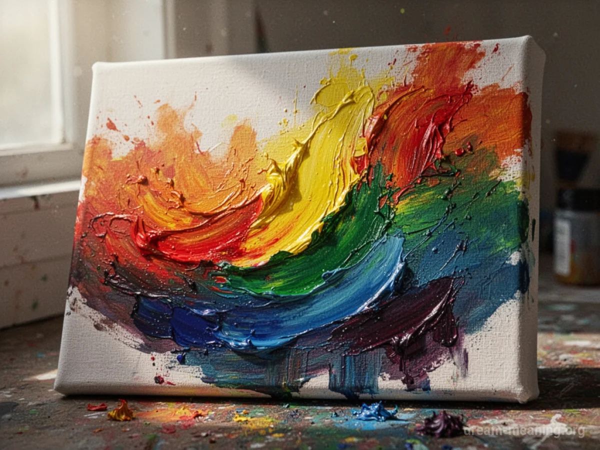 A canvas with paint transitioning through various colors.