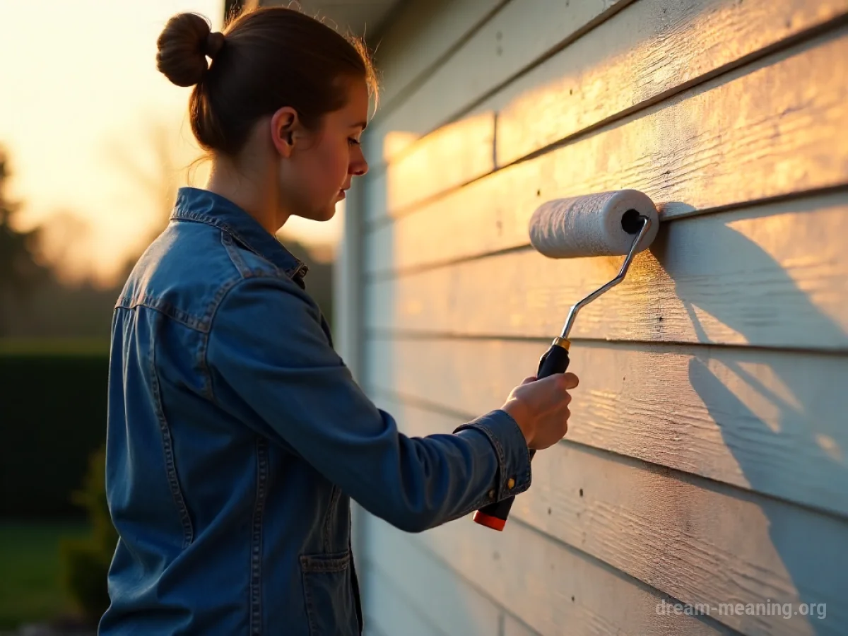 Hands painting a wall with a roller brush.