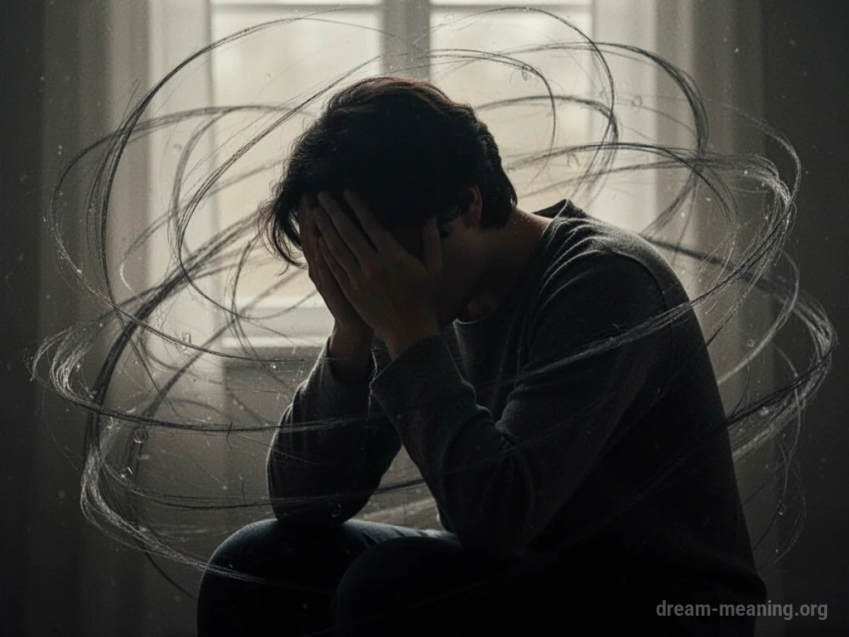 Silhouette of a person overwhelmed by abstract shapes.