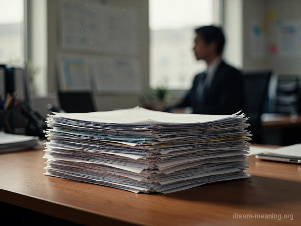 A stack of papers on an office desk.