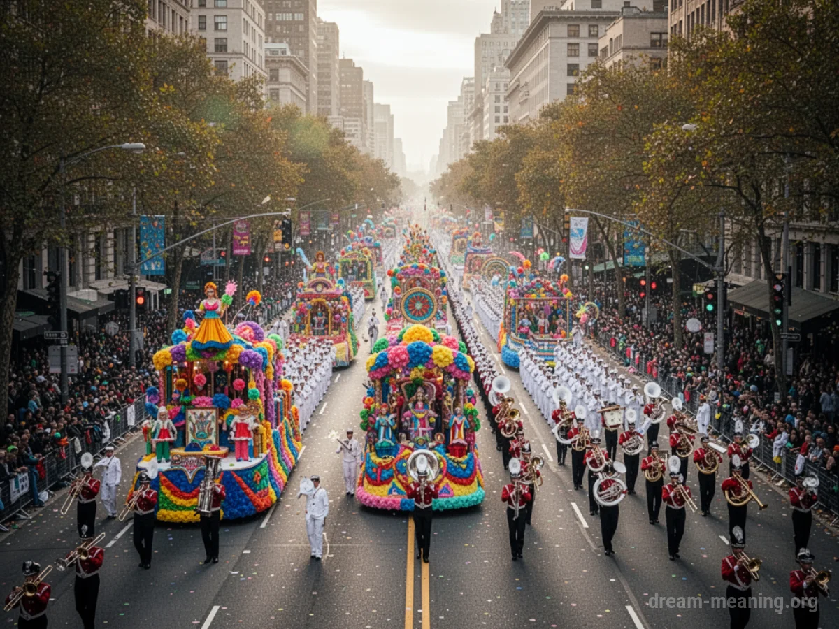 A vibrant parade marching down a city street with onlookers on the sidewalks.