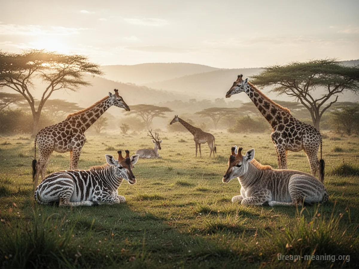 A lush, vibrant landscape populated by various peaceful animals.