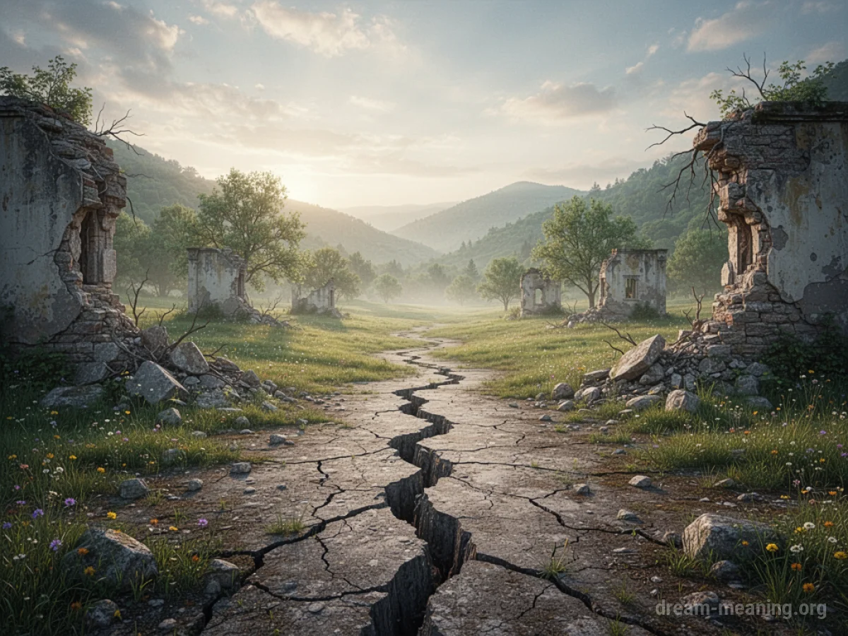 A beautiful landscape with visible fissures and crumbling elements.