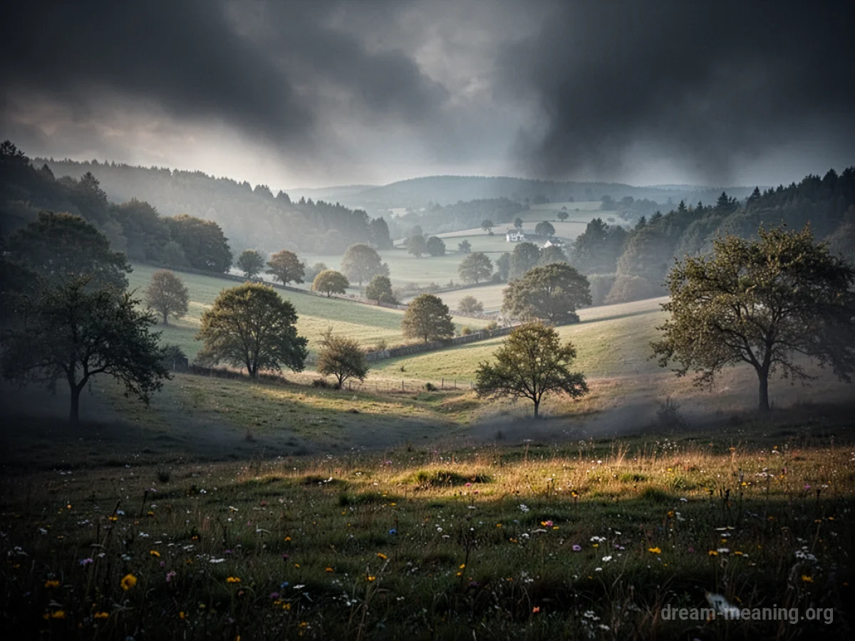 An idyllic landscape with shadows spreading across it.