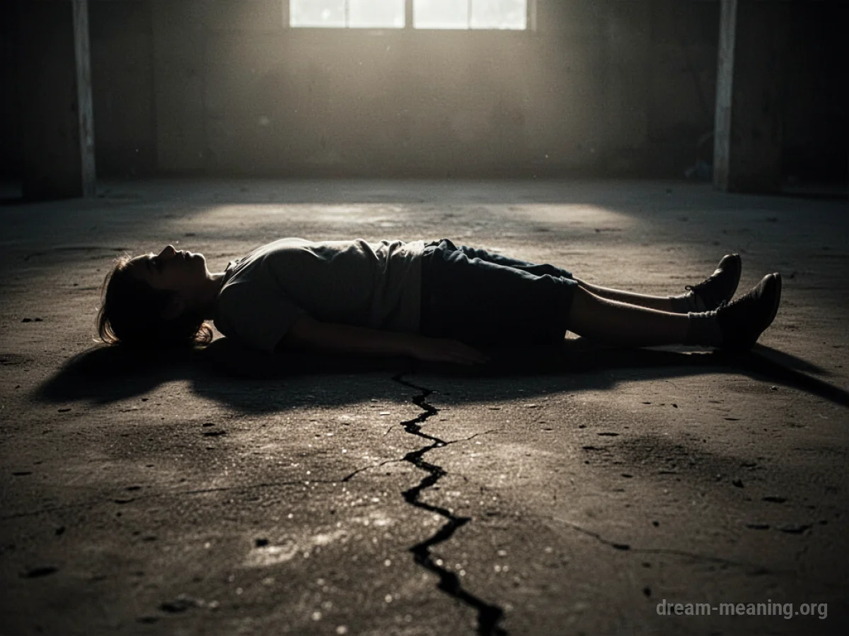 Silhouette of a person lying on the ground with shadows around their legs.