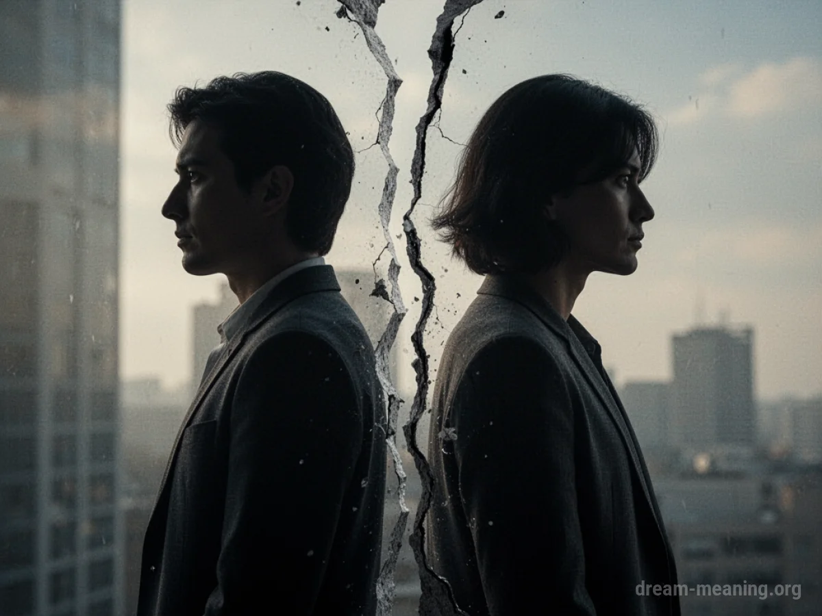 Two figures with a widening gap between them.