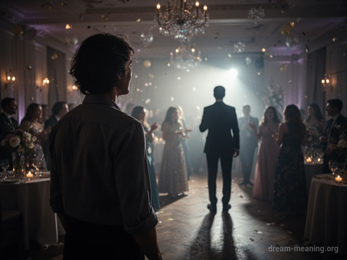 Silhouette of a person at a party looking towards another figure.