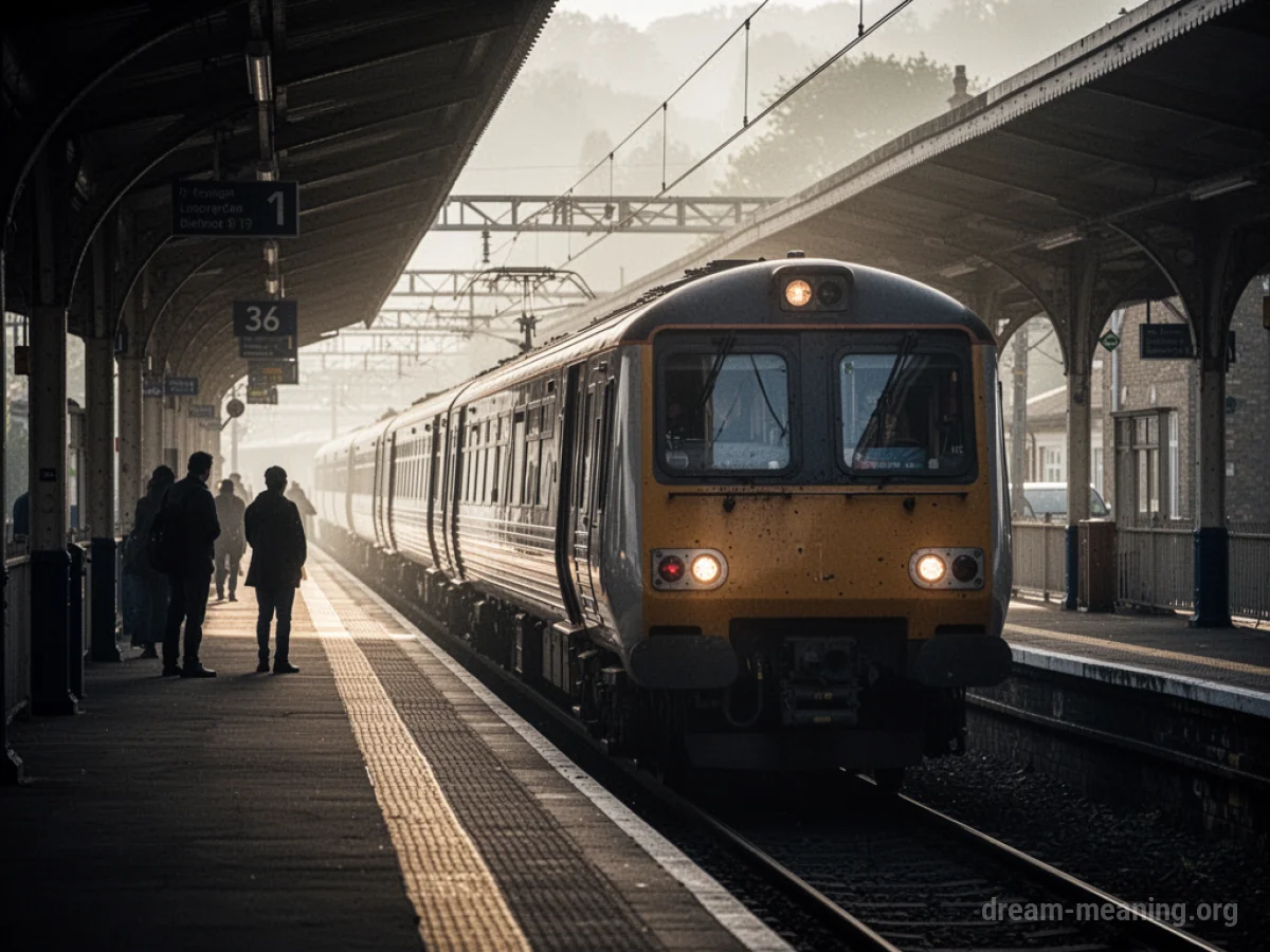 A train carriage at a station platform.