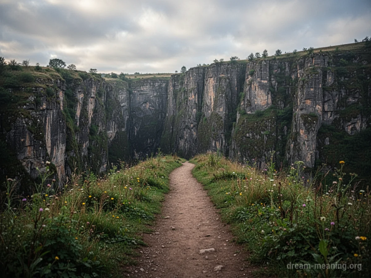A narrow dirt path disappears into a wall of thick fog.