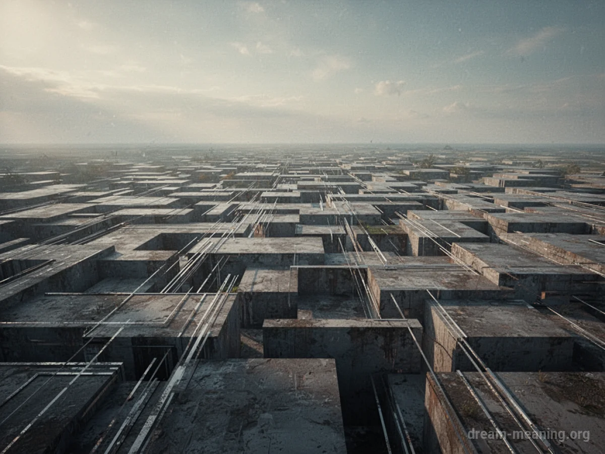 A landscape filled with repeating geometric shapes and lines.