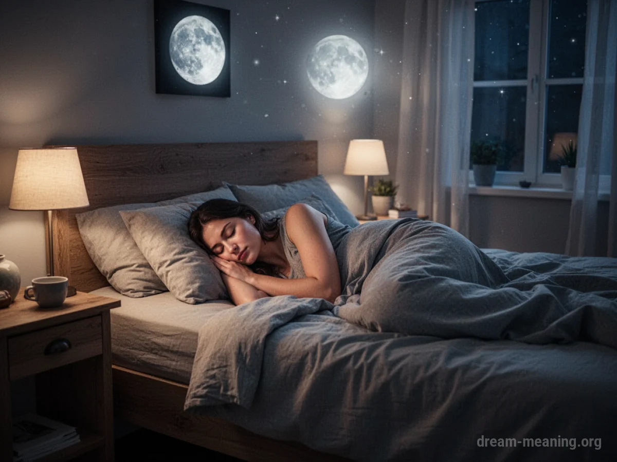 A person sleeping peacefully in a moonlit bedroom.