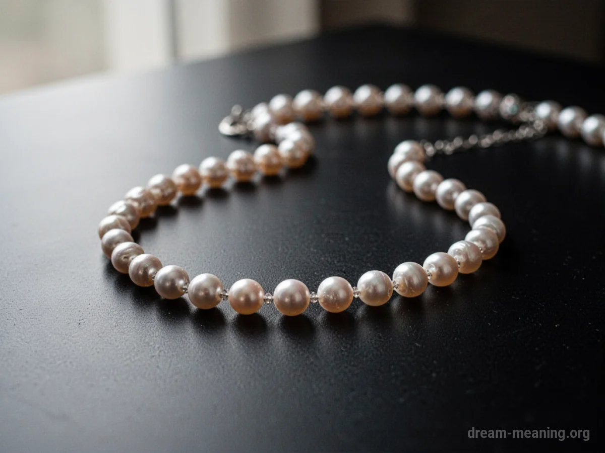 A pearl necklace lying flat.