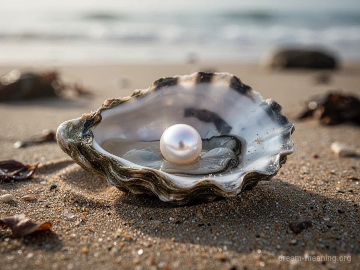 An opened oyster revealing a single, glowing pearl.