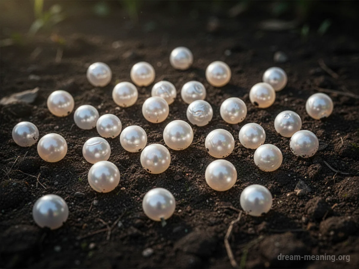 Luminous pearls scattered across dark soil.