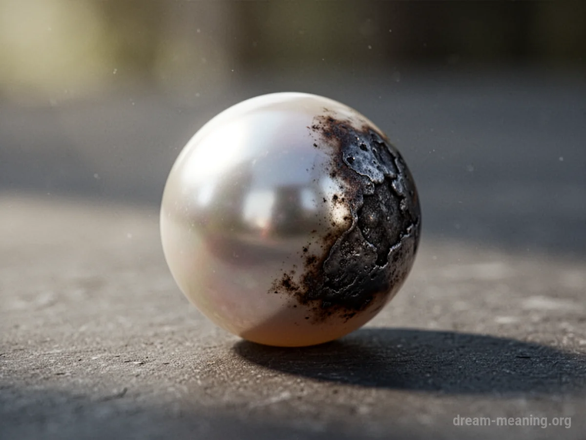 A pearl with a section of its surface darkening.