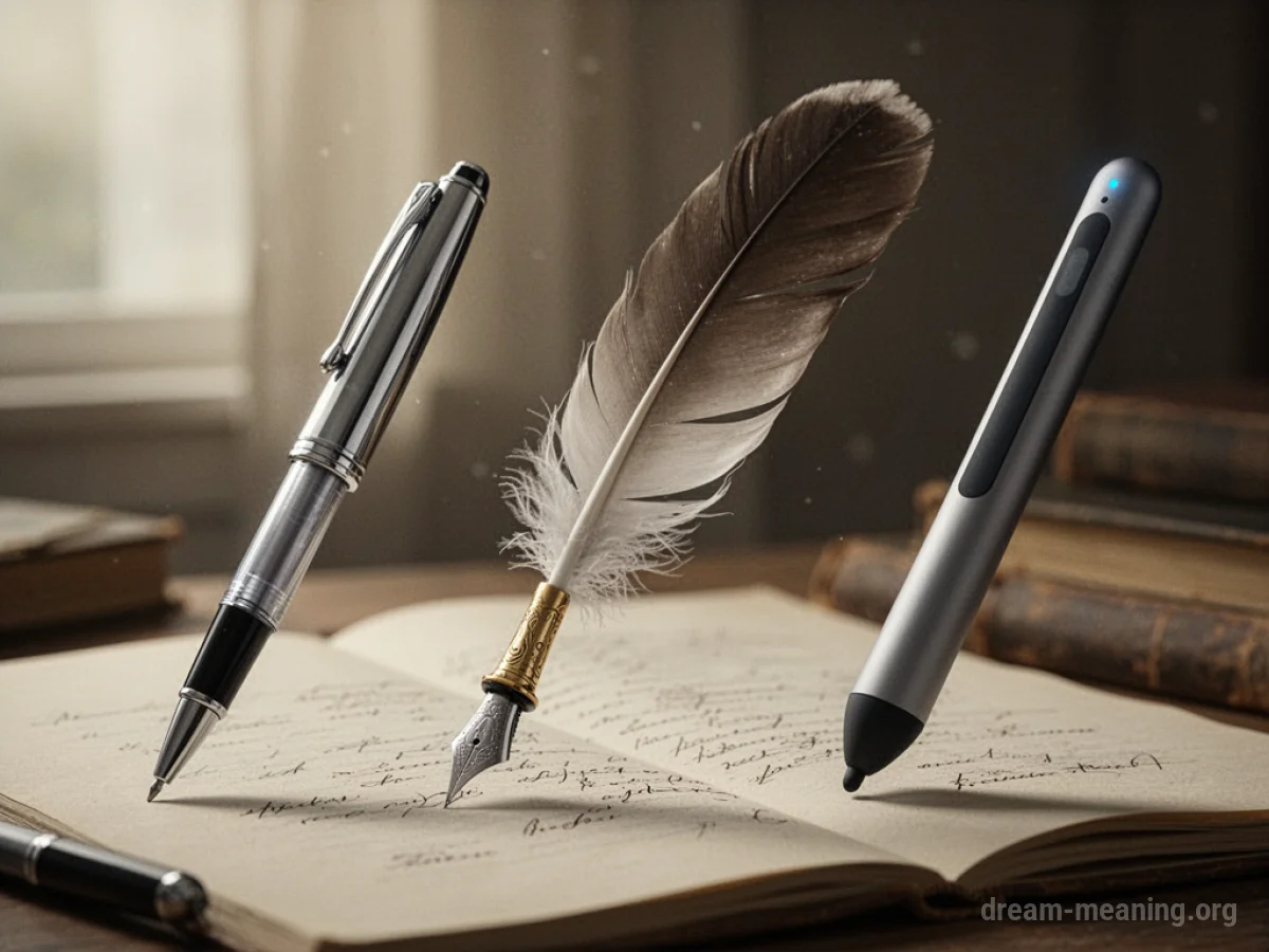 A writing pen dynamically altering its physical form through different historical styles.