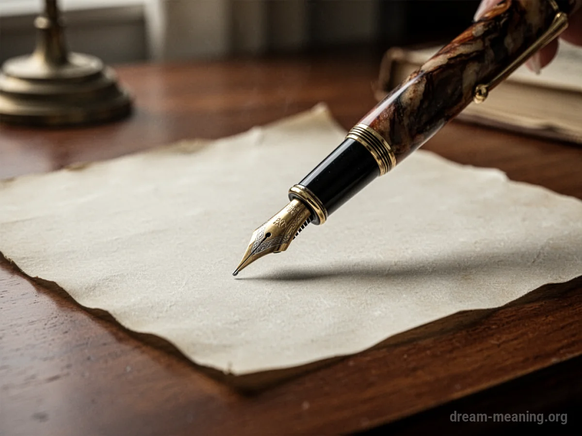 A fountain pen poised above paper.