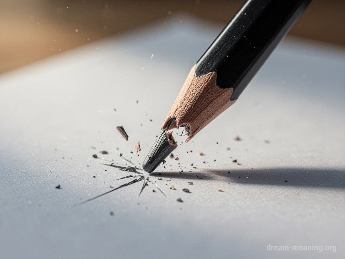 A pencil lead breaking into pieces on a sheet of paper.