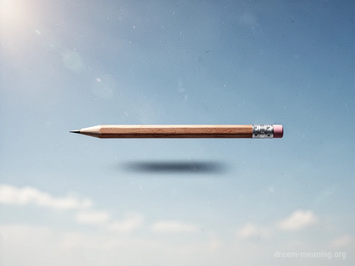A wooden pencil hovering in mid-air against a bright sky.