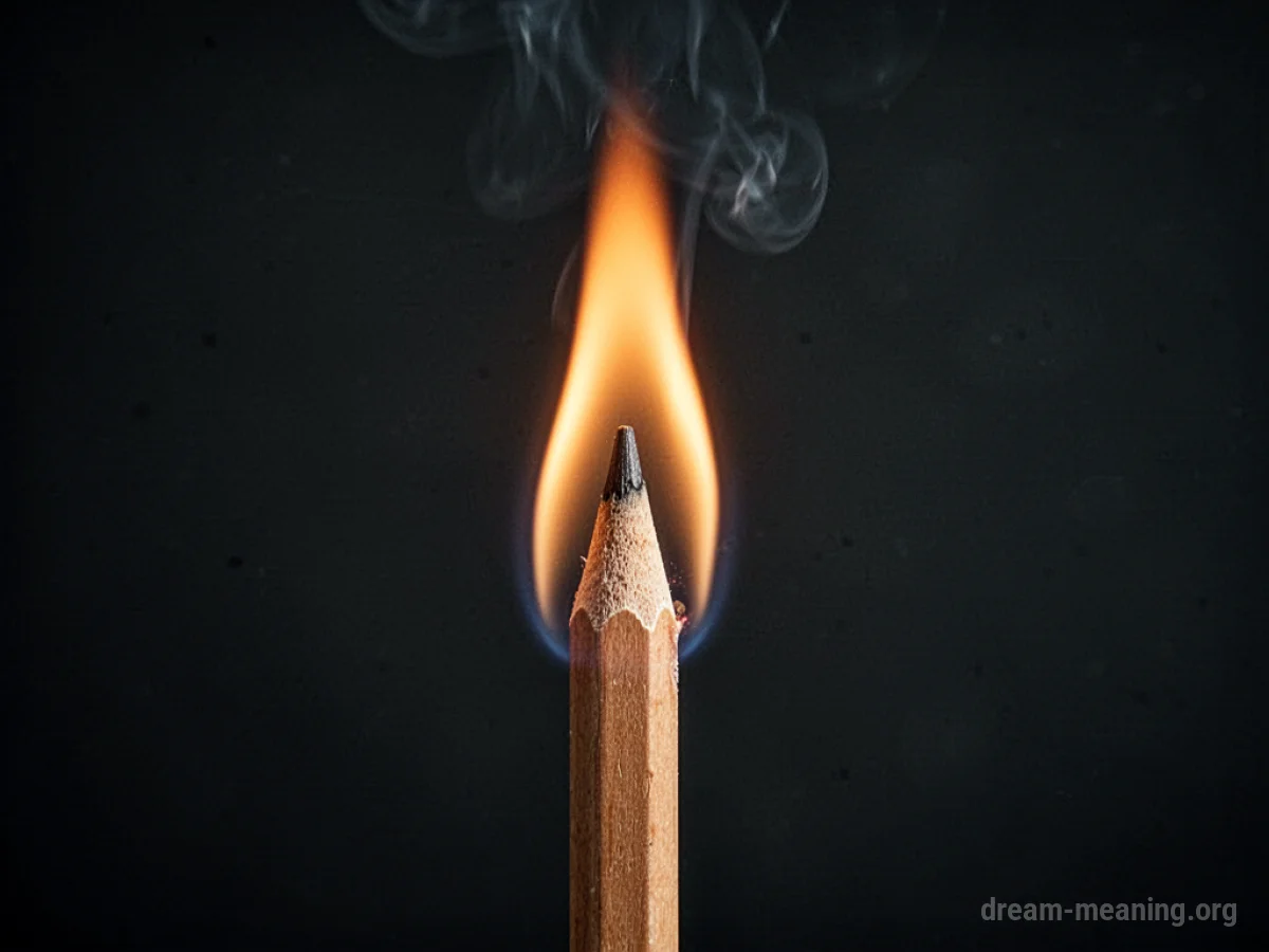 A pencil with its tip burning with orange and yellow flames.