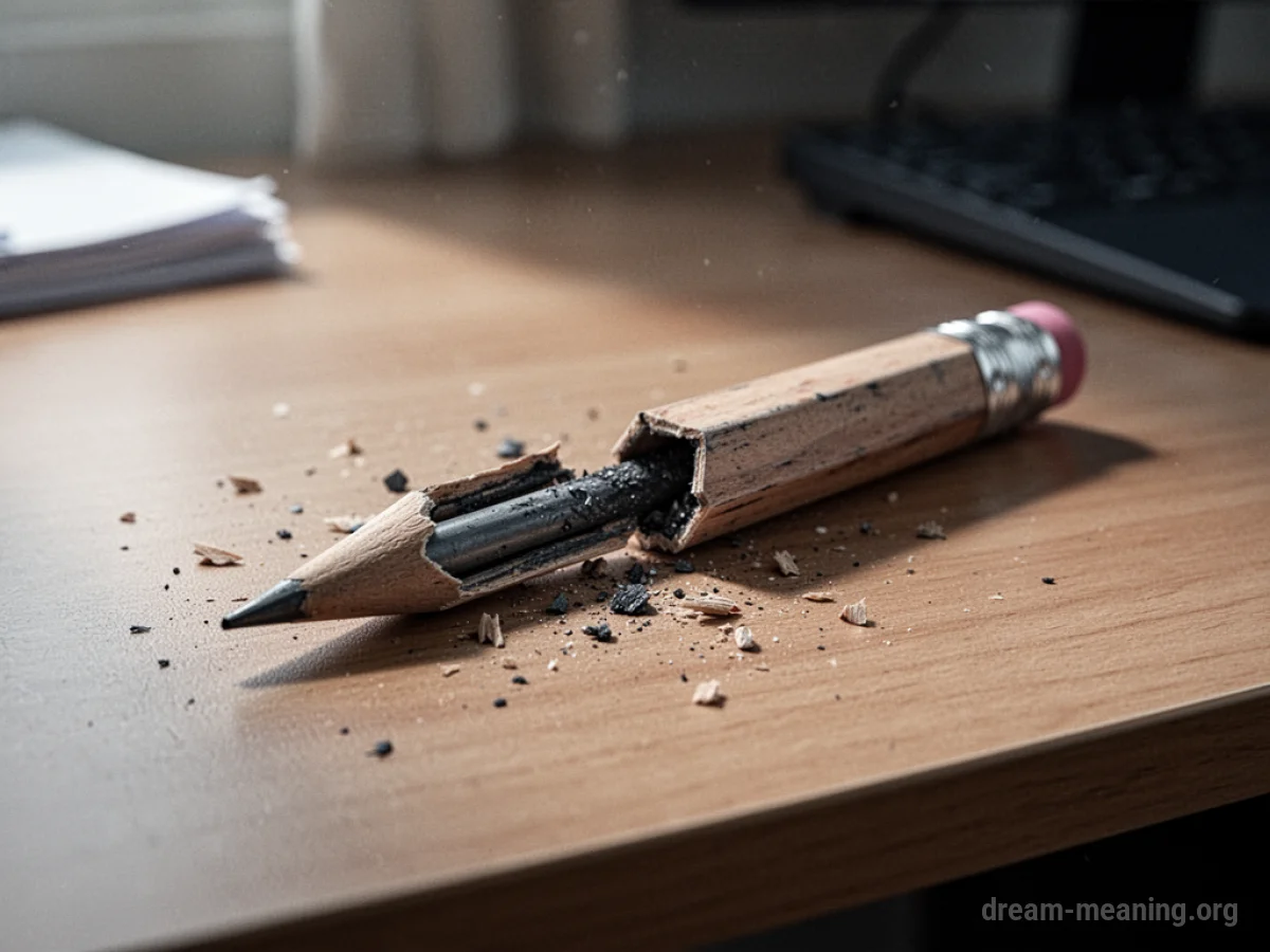 A broken pencil lying on a flat surface, showing an empty interior where lead should be.