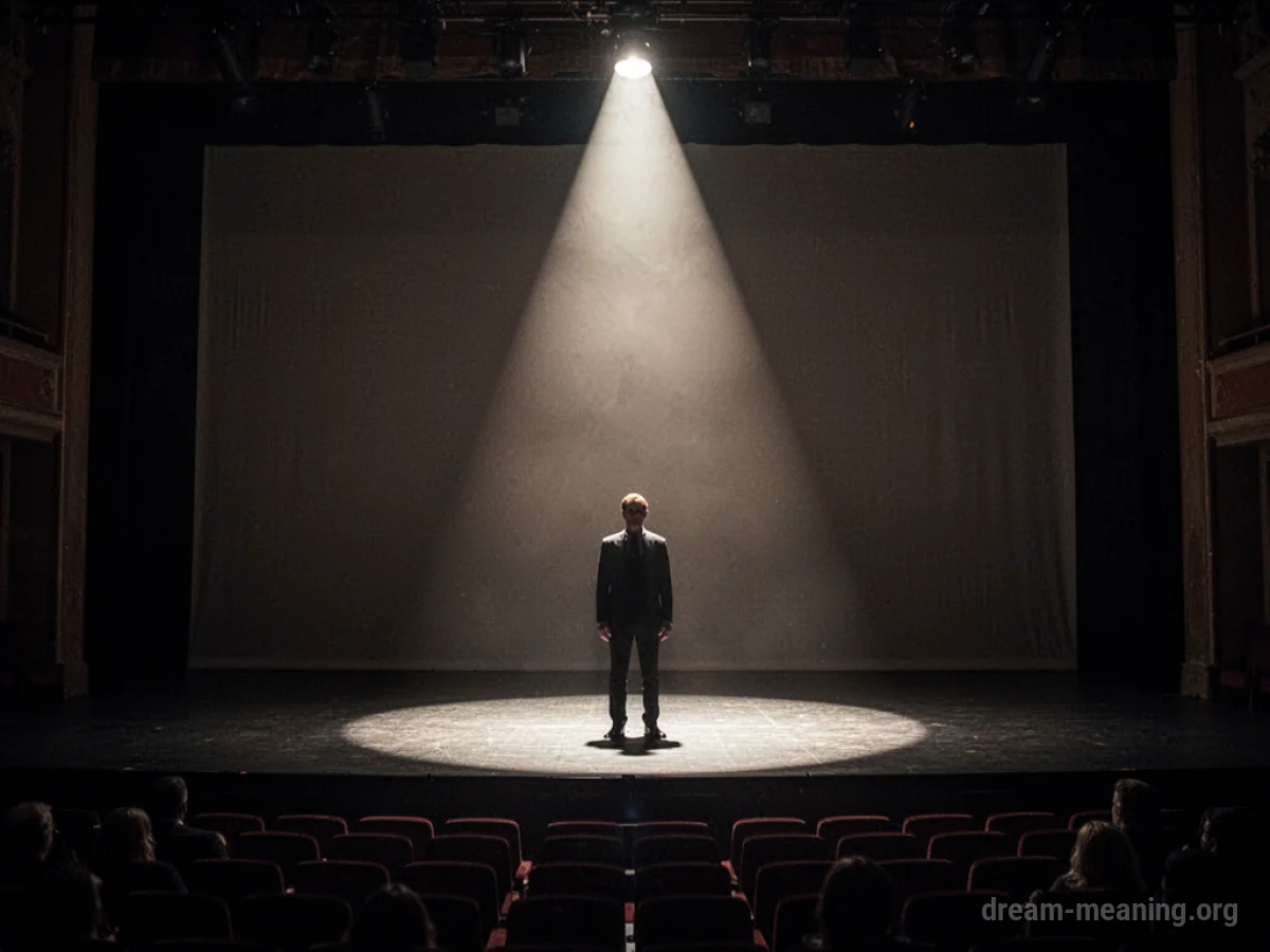 A silhouette of a person stands alone on a stage under a single spotlight.