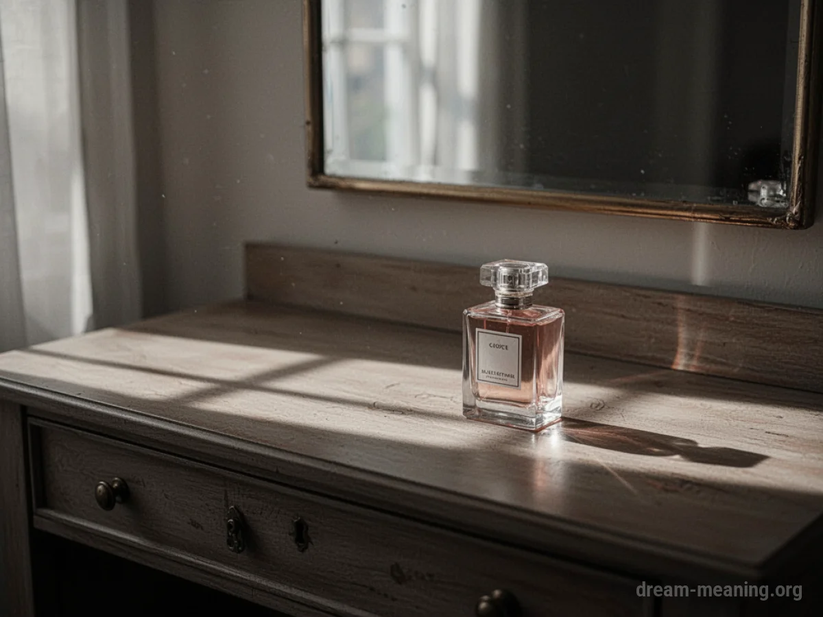 An empty spot on a dresser with a faint perfume scent lingering.