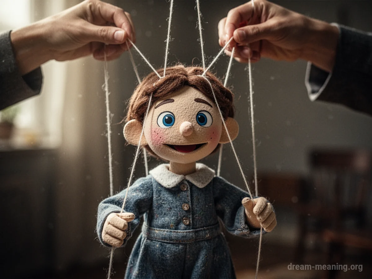 A puppet with strings extending from its head.