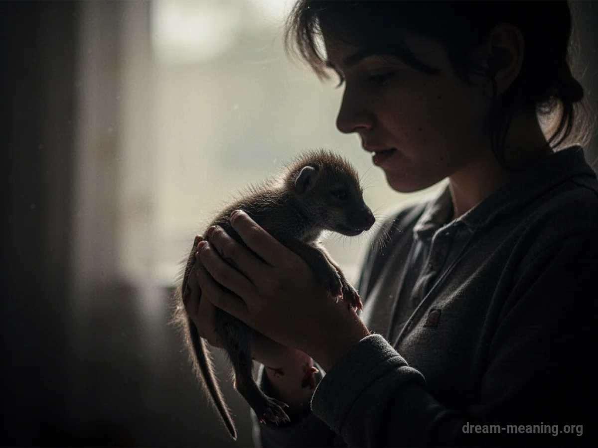 Silhouette of a person cradling a small, weak animal.