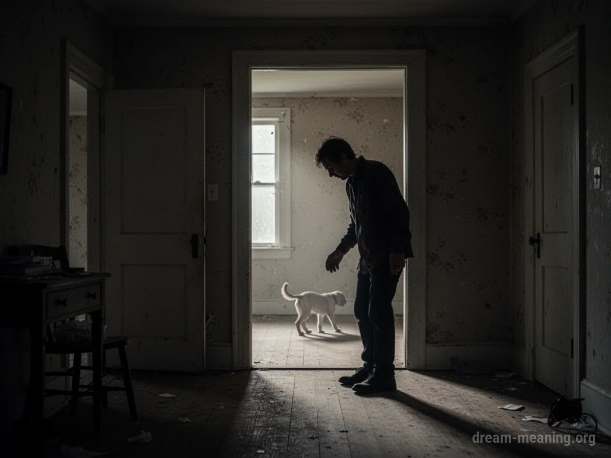 Silhouette of a person searching a dark house for a pet.