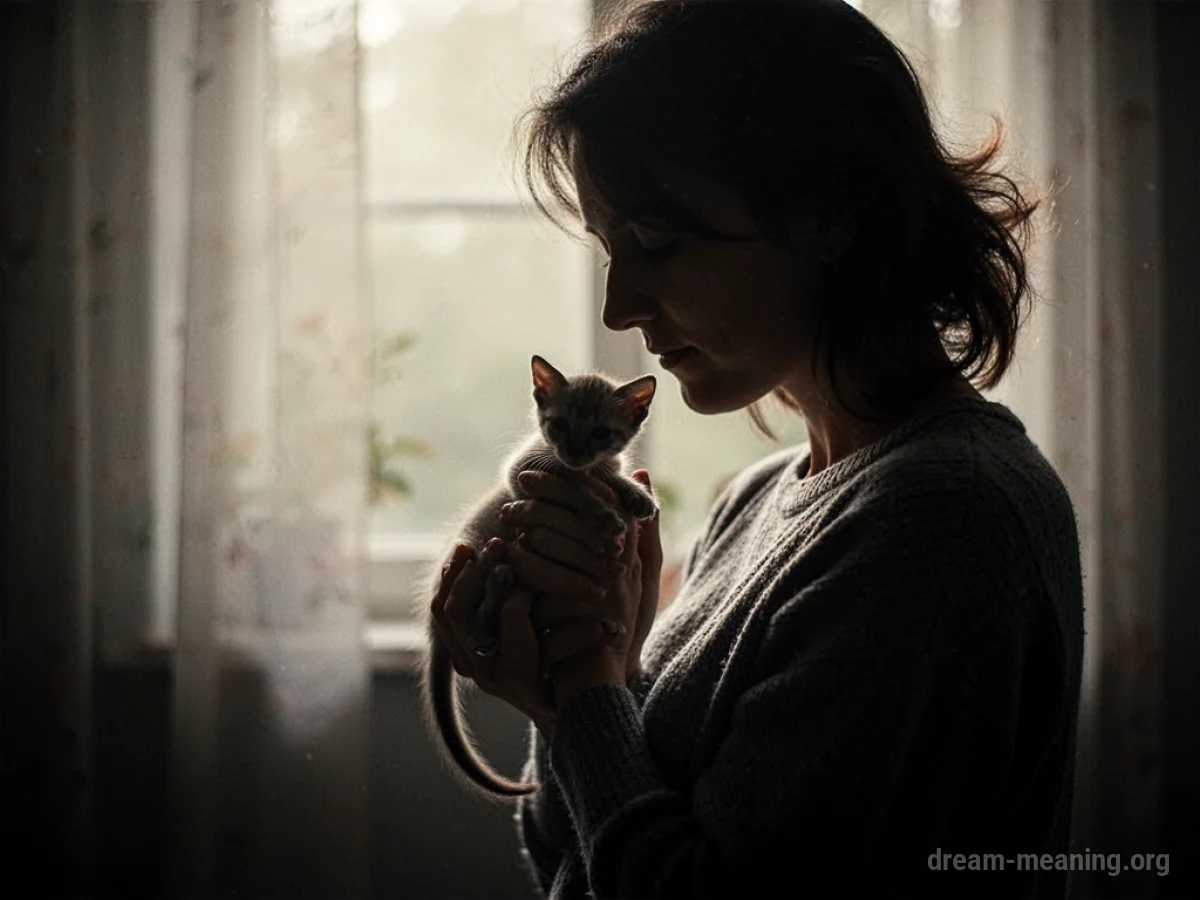 A person holding a small animal.