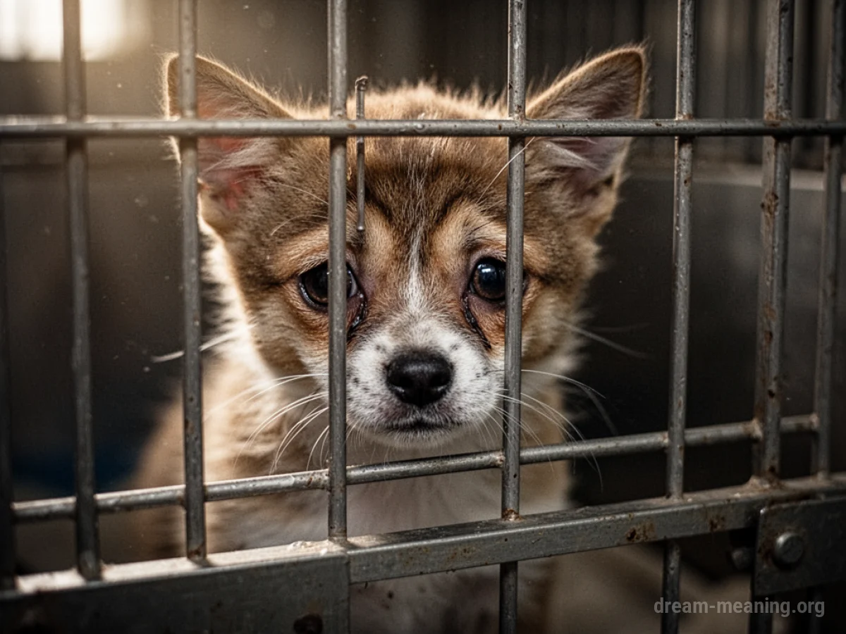 A pet looking out from behind bars.
