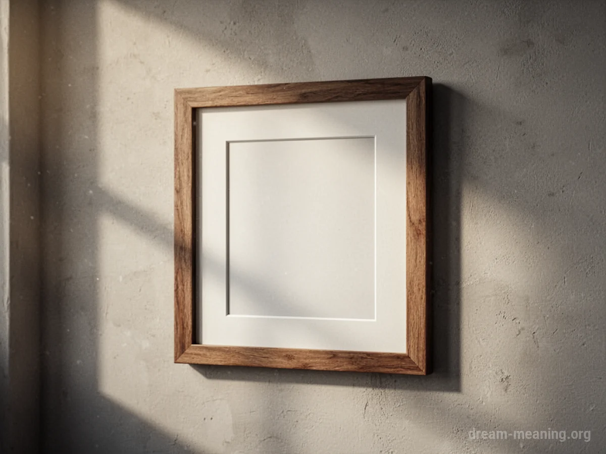 An empty picture frame on a wall.