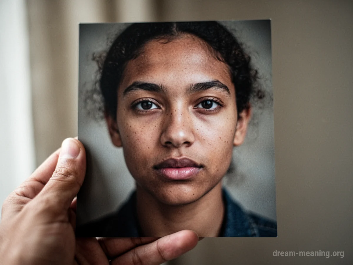 A hand holding a photograph of an unknown person's face.