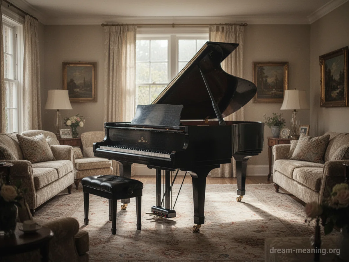 A piano inside a domestic living space.