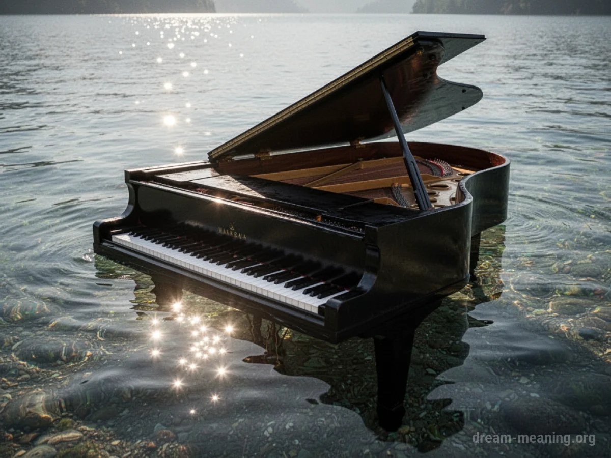 A piano floating in water.