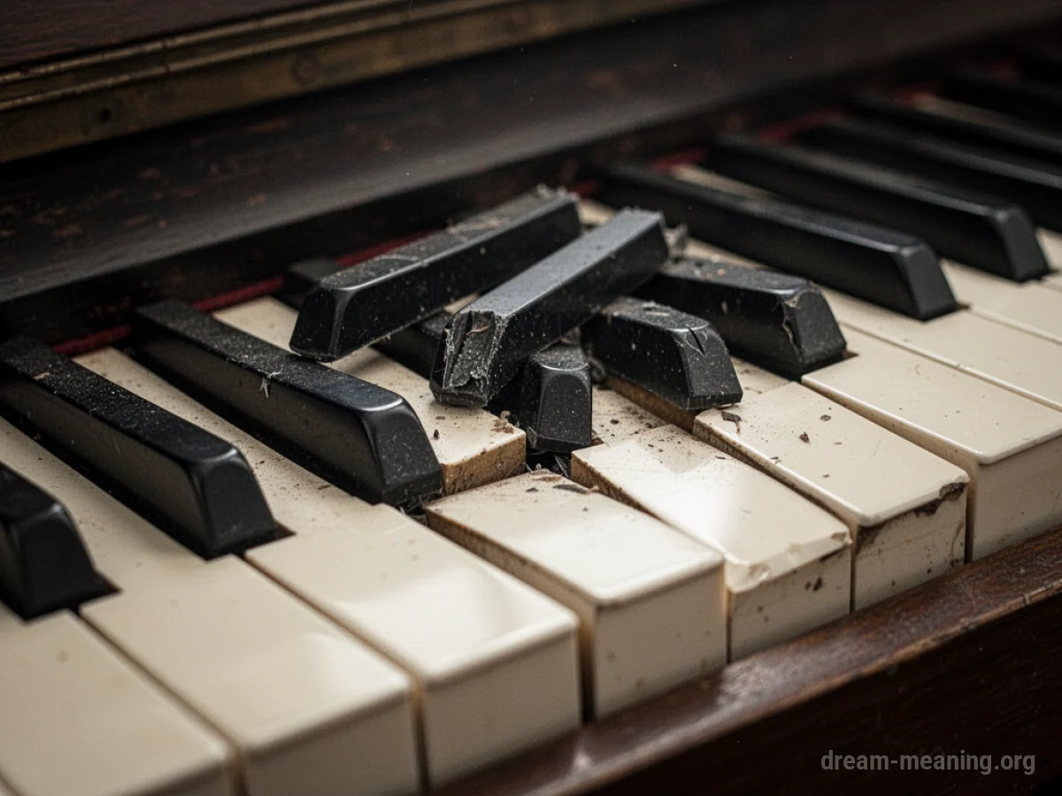 Several piano keys are stuck in a depressed position, preventing others from being played.