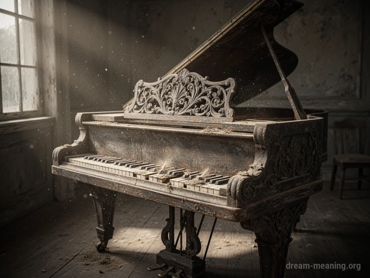 A grand piano with its keys depressed and moving as if being played.